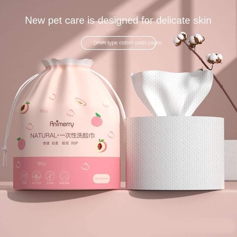 Cuộn khăn mặt khô tẩy trang, khăn giấy cotton lau mặt dùng một lần kèm túi đựng màu hồng xinh xắn