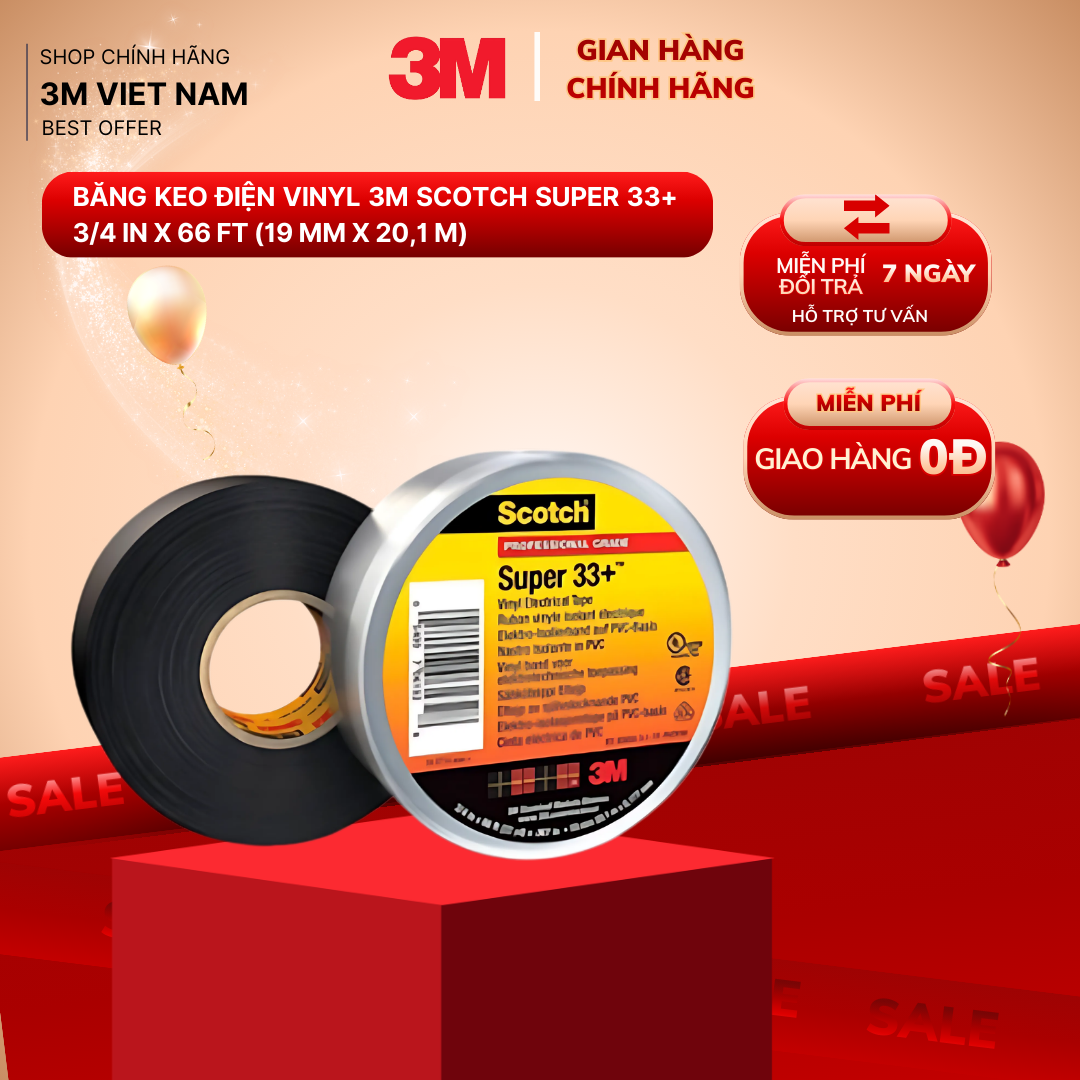 Băng keo điện 3M Super 33 (màu đen) khổ 3/4'' x 66ft