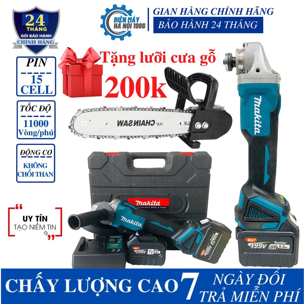 Máy cắt pin makita 199v dây đồng 100% không chổi than - máy cắt pin - máy mài pin tặng kèm lưỡi cưa gỗ