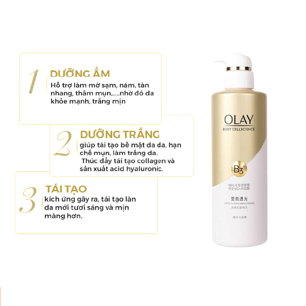 Sữa tắm dưỡng trắng da olay body cleanser 500ml - vitamin c+b3 - bản trung