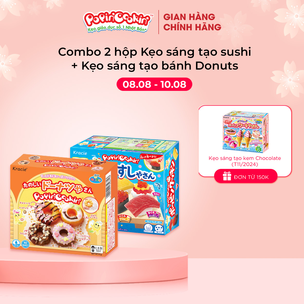 Combo 2 hộp kẹo đồ chơi sáng tạo ăn được Popin Cookin gồm : Bánh Donut + 1 hộp kẹo tự chọn chính hãng