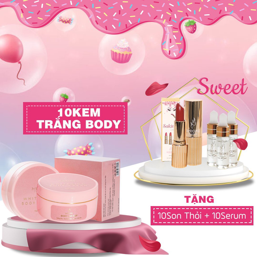 Sỉ 10 hộp kem body Sakimy 200gr tặng 10 chai serum kèm quà tặng ngẫu nhiên