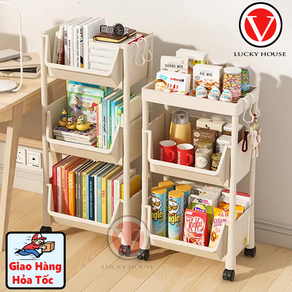 Kệ đựng đồ đa năng 3 tầng có bánh xe di chuyển tiện lợi - kệ 3 tầng đa năng, kệ đựng đồ đa năng, kệ nhựa đựng đồ, kệ để đồ gia dụng thông minh vlucky house