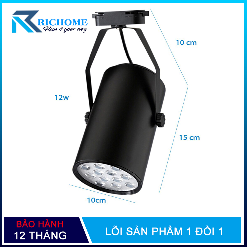 Đèn led rọi thanh ray 12w vỏ đen  ánh sáng trắng hoặc vàng