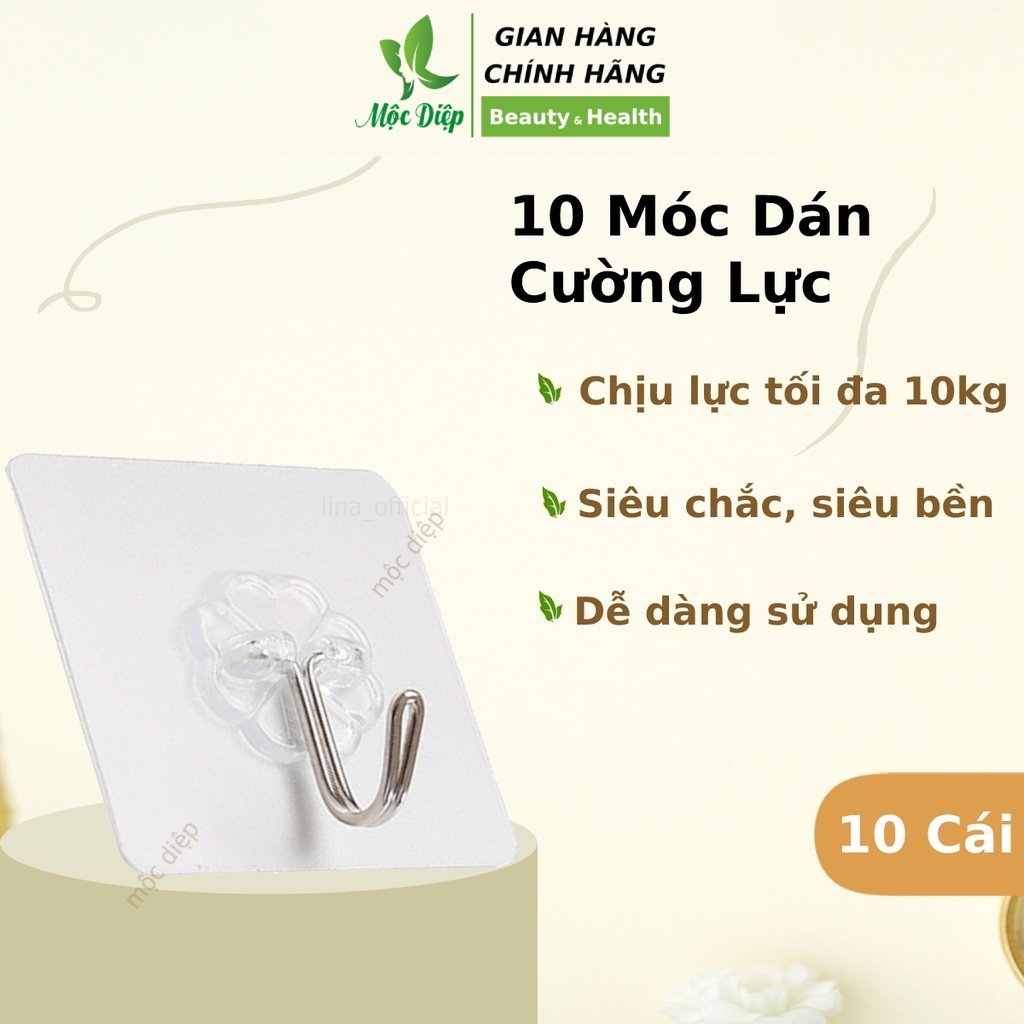 10 Móc dính cường lực - Móc dán tường siêu chắc siêu bền chịu lực trong suốt - Mộc Diệp