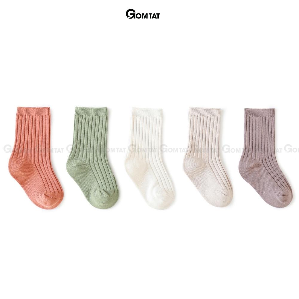 Set 5 đôi tất cho bé gomtat mẫu gân chìm trơn màu, chất liệu cotton cao cấp, mềm mại êm chân -treem-vip-basic-cb5