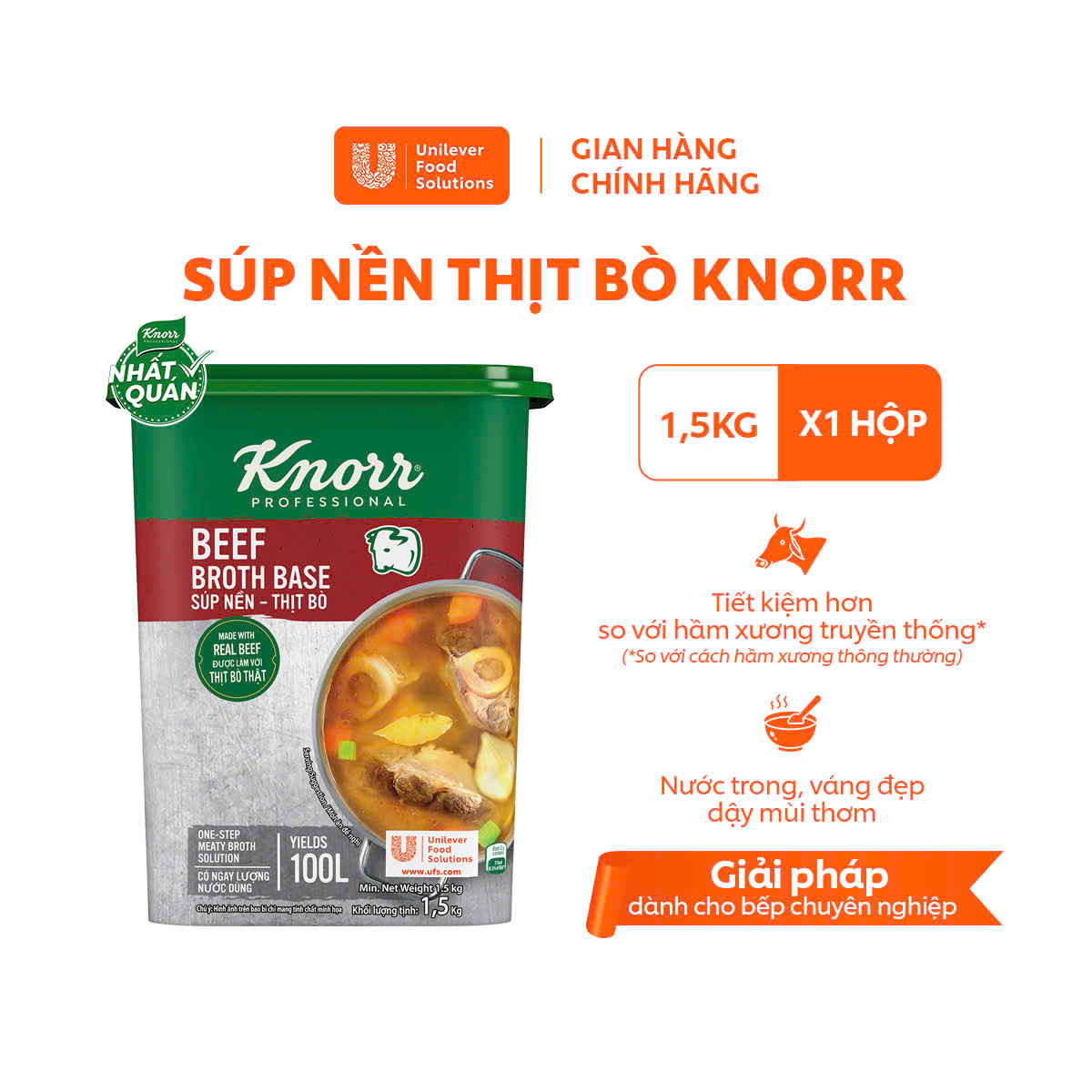 Súp Nền Thịt Bò Knorr Professional 1.5kg - Chuyên dùng cho nấu ăn