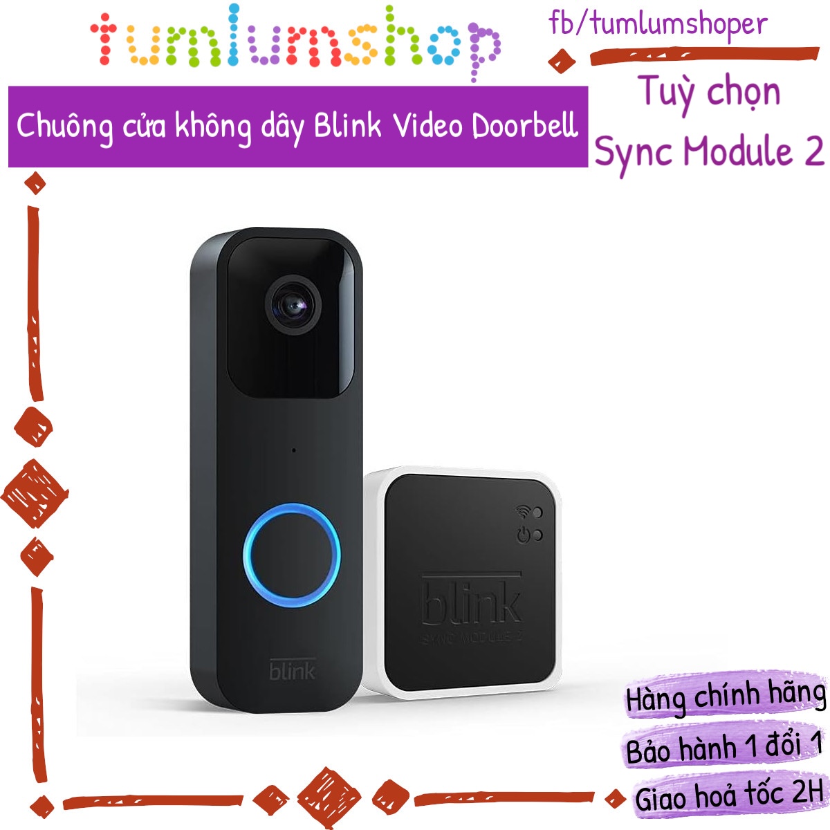 Chuông cửa không dây Blink Video Doorbell + Sync Module 2