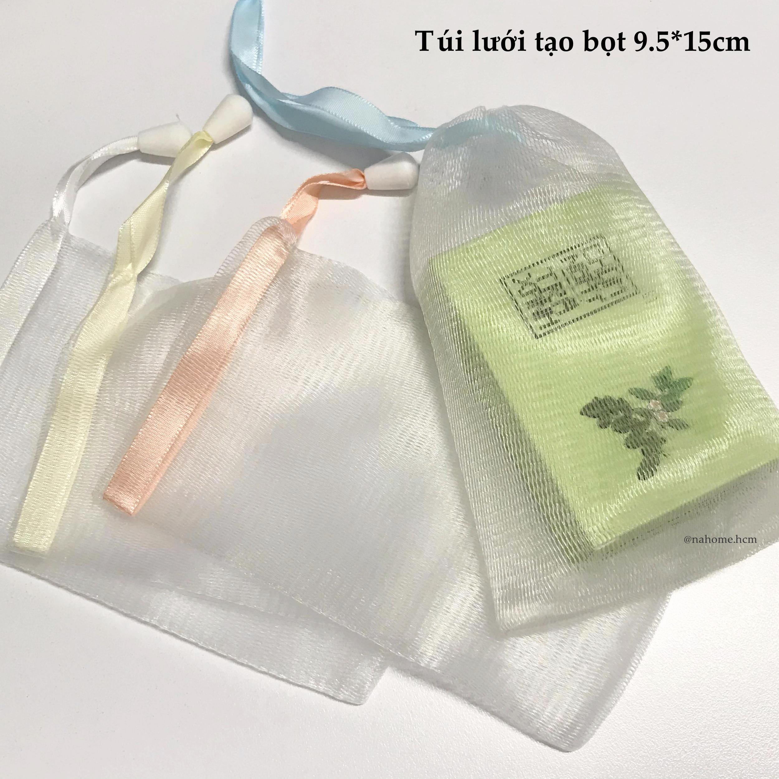 [HCM]Túi lưới tạo bọt xà bông bằng nilon 2 lớp chắc chắn, giúp tạo nhiều bọt hơn, đặc biệt phù hợp sử dụng cùng xà phòng handmade thiên nhiên, kích thước 9*16cm, dây rút màu ngẫu nhiên Nahome