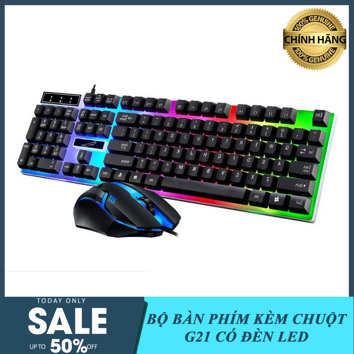 Combo Bộ bàn phím giả cơ và chuột game dành cho game thủ G21 led đa màu - Bộ bàn phím và chuột giả cơ G21 cho game thủ chuyên nghiệp, bàn phím cơ nhân tạo, bàn phím máy tính với led 3 màu cực đẹp, phím khắc chữ laser chống bay