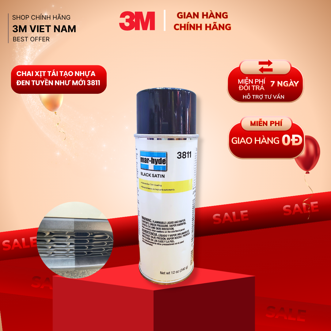 Phục hồi làm mới nhựa, kim loại màu đen 3M™ 3811 Mar-Hyde Black Satin dạng bình xịt