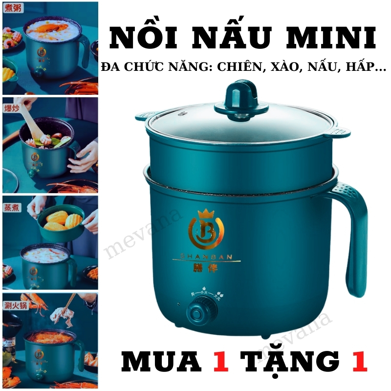 Ca nấu mì đa năng loại mới 2021 ca nấu mì siêu tốc, lẩu điện mini chống dính tặng kèm xửng hấp siêu xinh