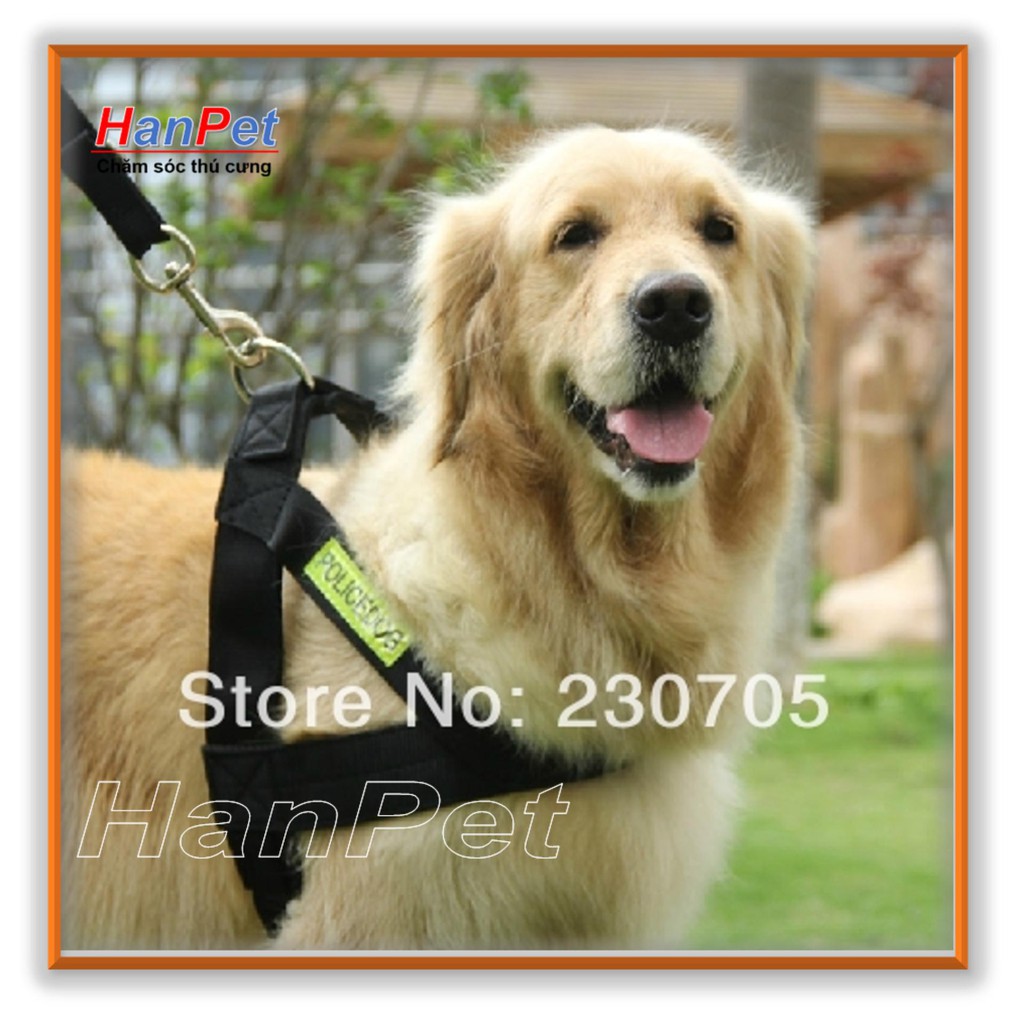 Dây dắt chó police phản quang - dây dắt kèm yếm đai yên ngựa cho chó cảnh sát - size đại ( chó 25-35kg)