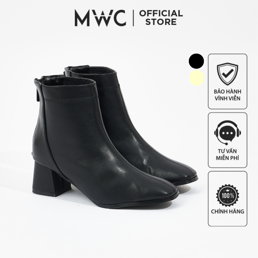 Giày Boots Nữ thời trang MWC Boots cổ thấp gót vuông 5p dáng bốt lửng màu đen phong cách hàn quốc NUBO-9103