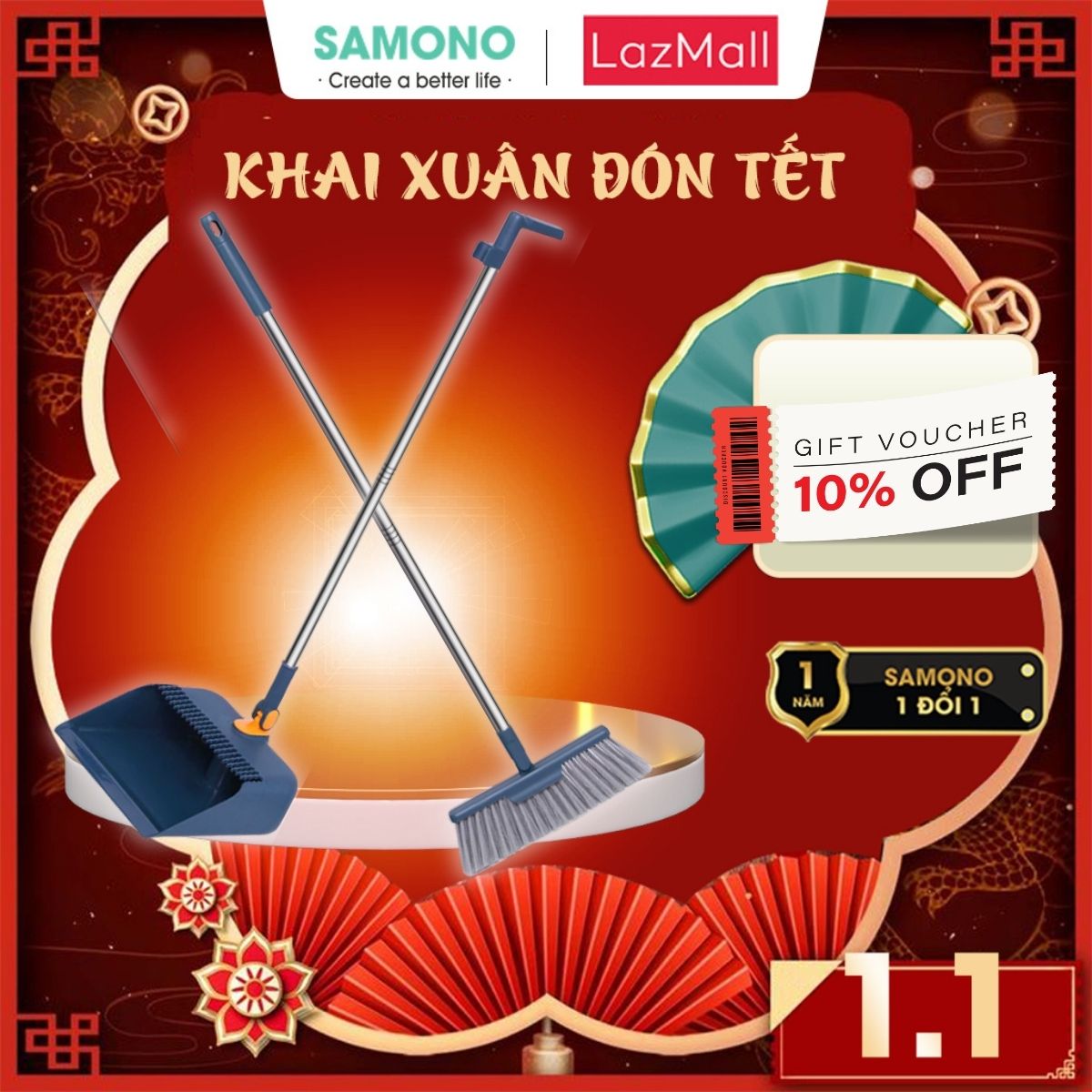 (BH 1 đổi 1) Bộ Chổi quét nhà kèm ki hốt rác thông minh Samono BCT211105