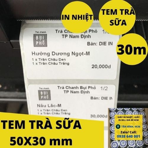 Tem trà sữa 50x30 - Tem nhiệt in tem nhãn, in mã vạch, in tem phụ