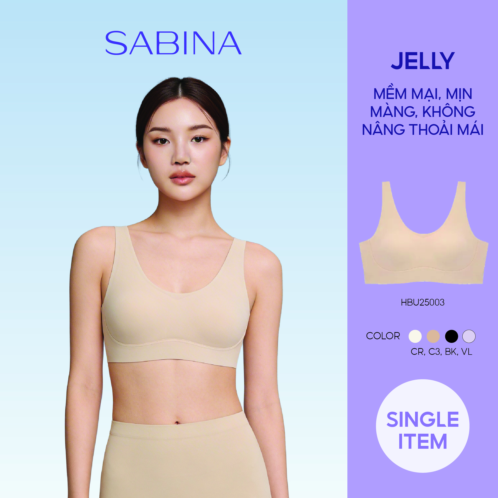 Áo Lót Không Viền May Kèm Mút Có Thể Tháo Rời Chất Liệu Co Dãn Thoáng Mát Màu Trơn  Habpy Pretty Perfect By Sabina HBU25003