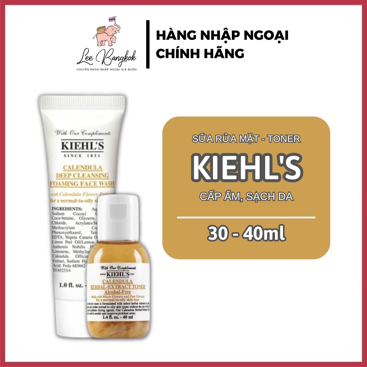 Combo Sửa Rửa Mặt - Toner Nước Hoa Hồng Hoa Cúc Kiehl’s/Kiehls Calendula Herbal Extract Toner Alcohol-free 30 - 40ml