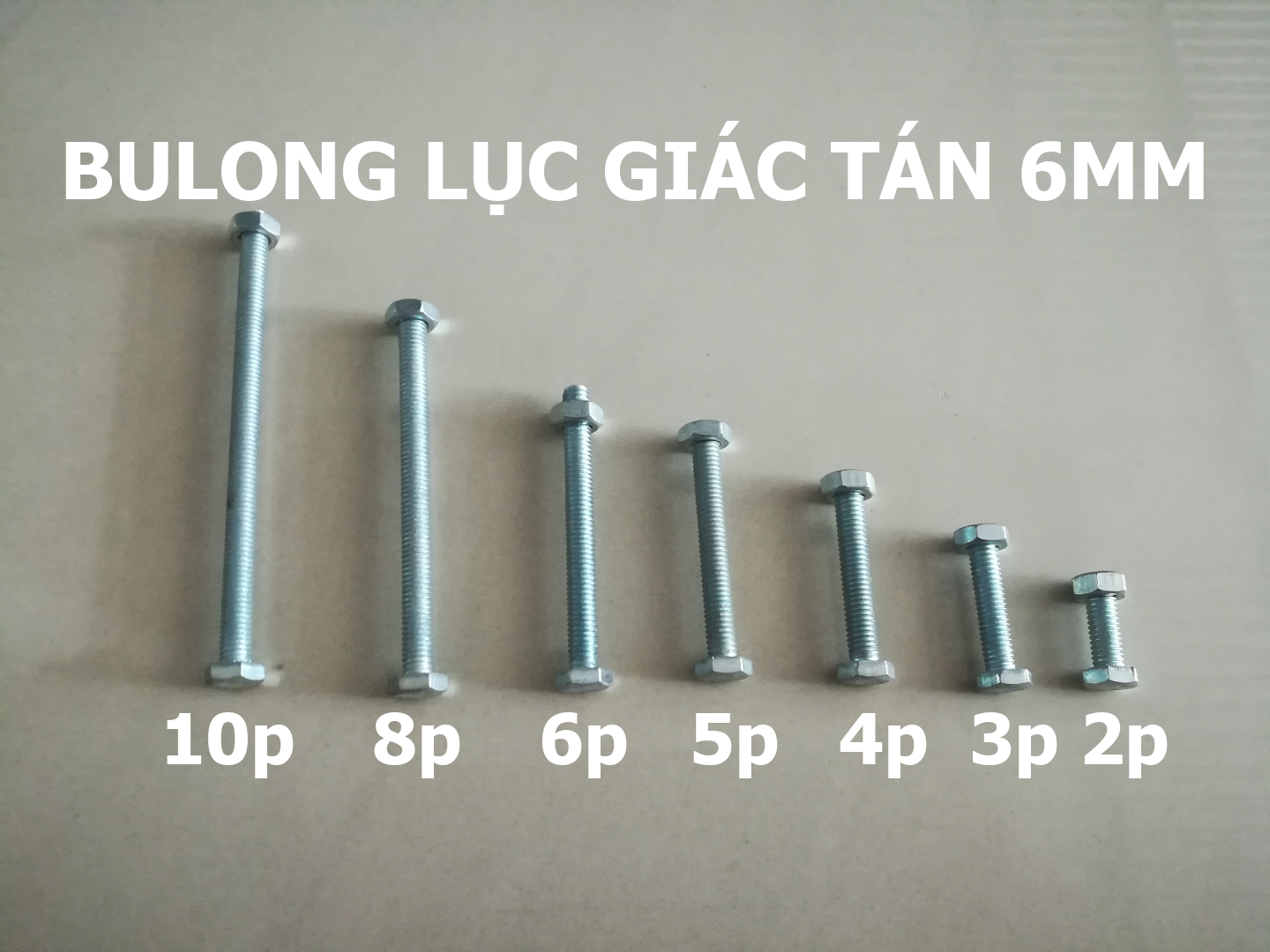 Bulong lục giác tán 6mm , dài 2cm, 3cm, 4cm, 5cm, 6cm, 8cm, 10cm