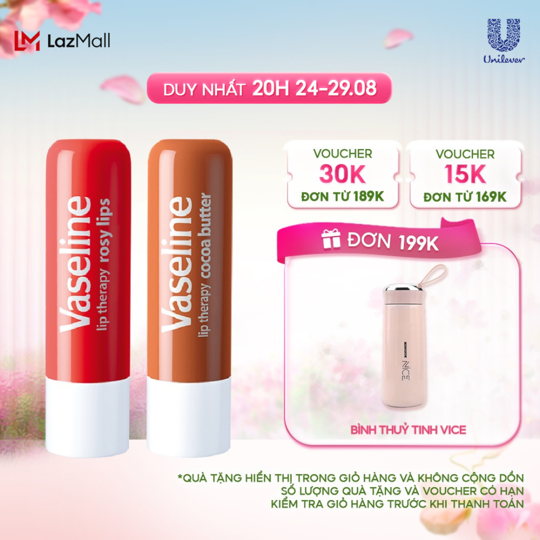 Bộ 2 son dưỡng môi Vaseline dạng thỏi Lip Therapy Stick: Bơ Ca Cao và Hồng Xinh