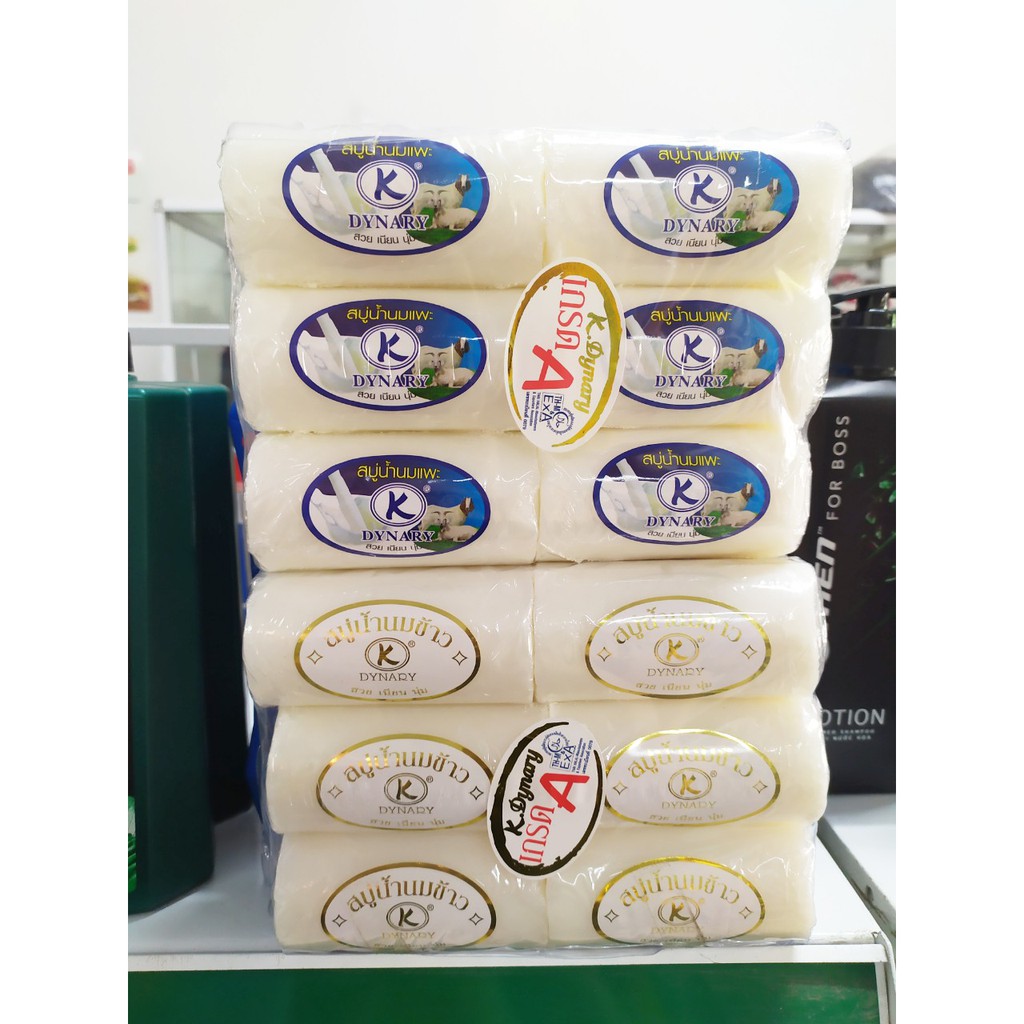 Lốc 12 bánh xà phòng trắng da cám gạo/sữa dê thái lan 100g, cám gạo jam 65g