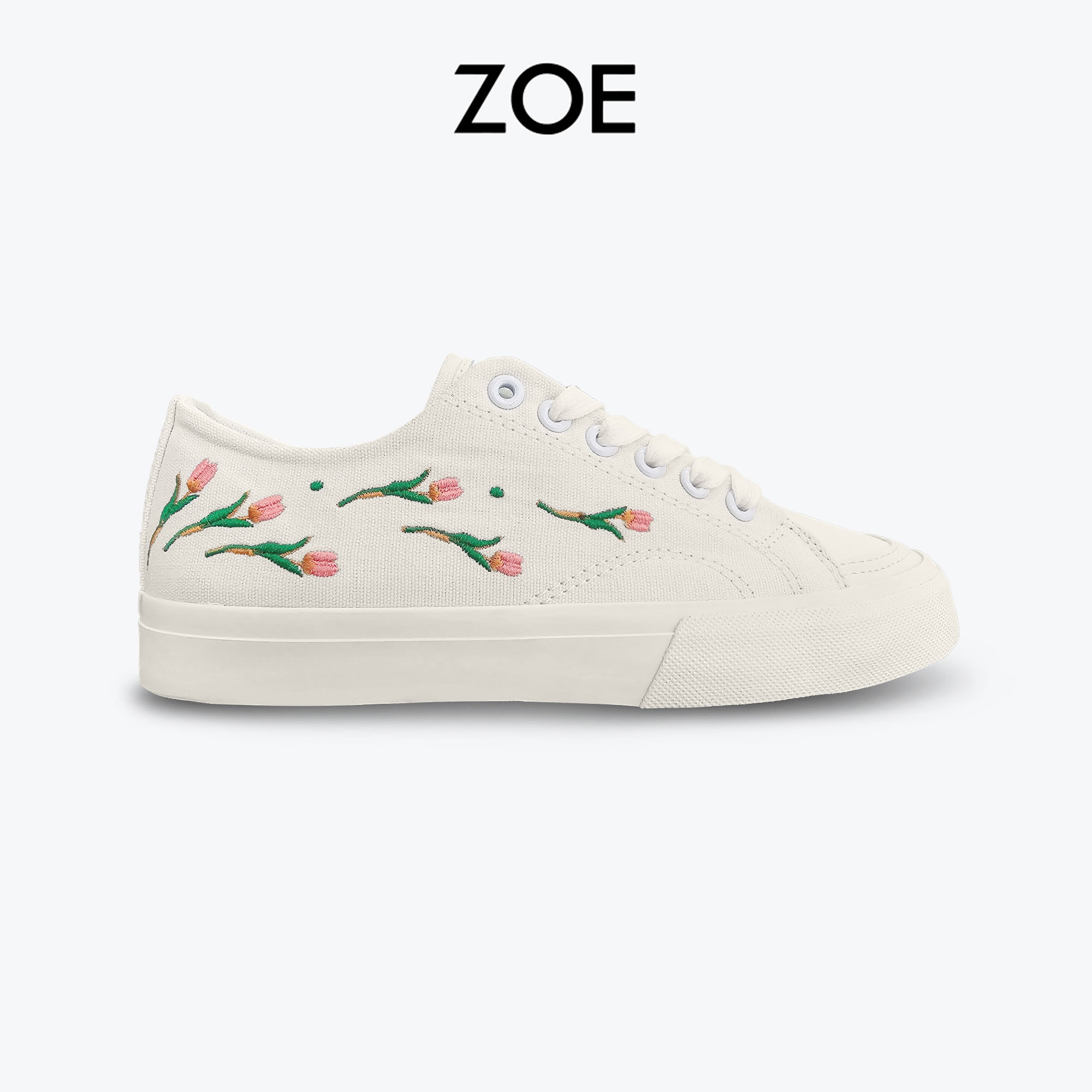 Giày Sneaker Vải Canvas Thêu Hoa Tulip