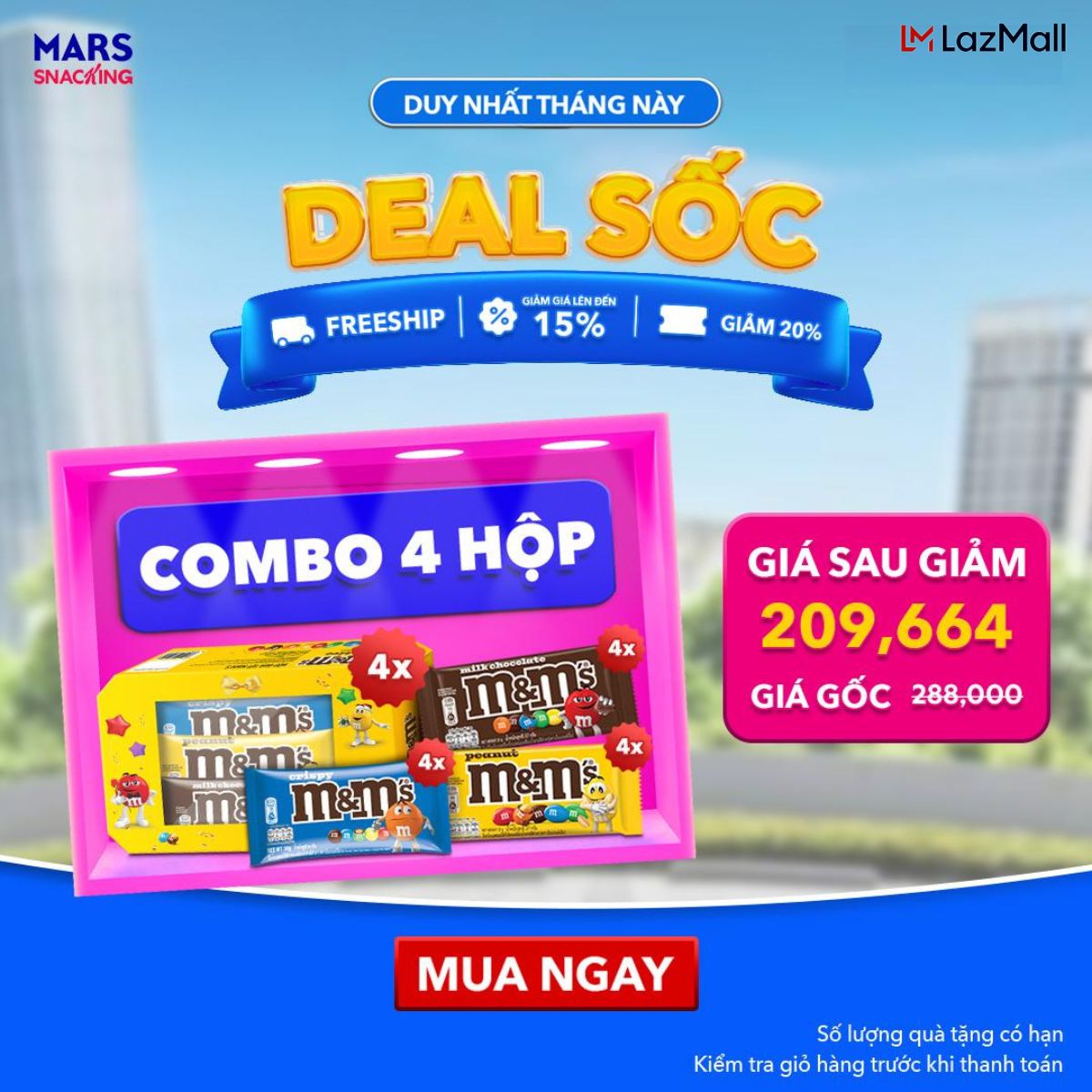 [DEAL SỐC] Combo 12 Gói Kẹo Socola MM's mix vị 4 Hộp x 104g (4x sữa 37g, 4x đậu phộng 37g, 4x crispy giòn 30g)