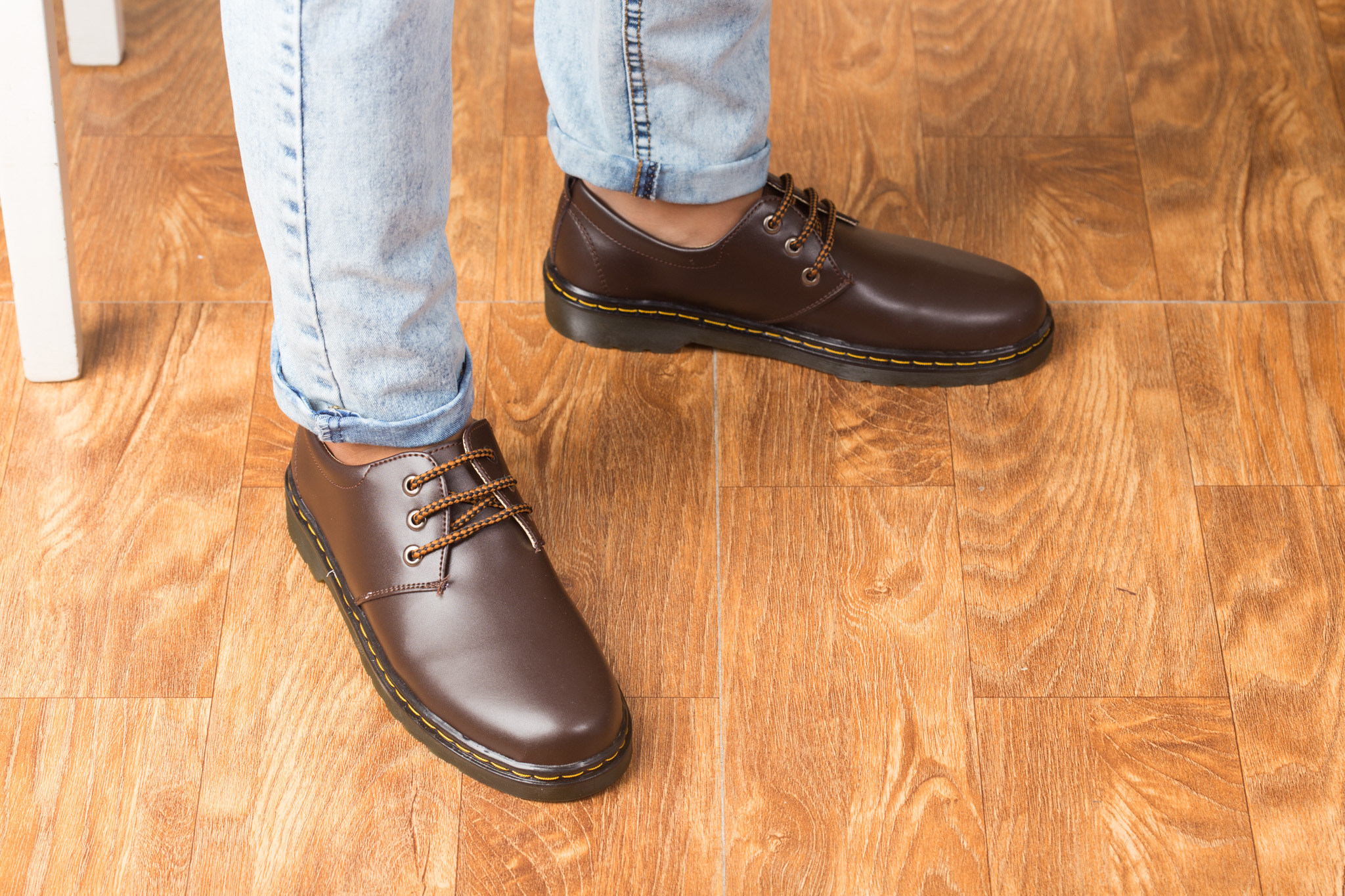 Giày dr nam cổ cao đế khâu da trơn nâu - giày boot nam m354-nau