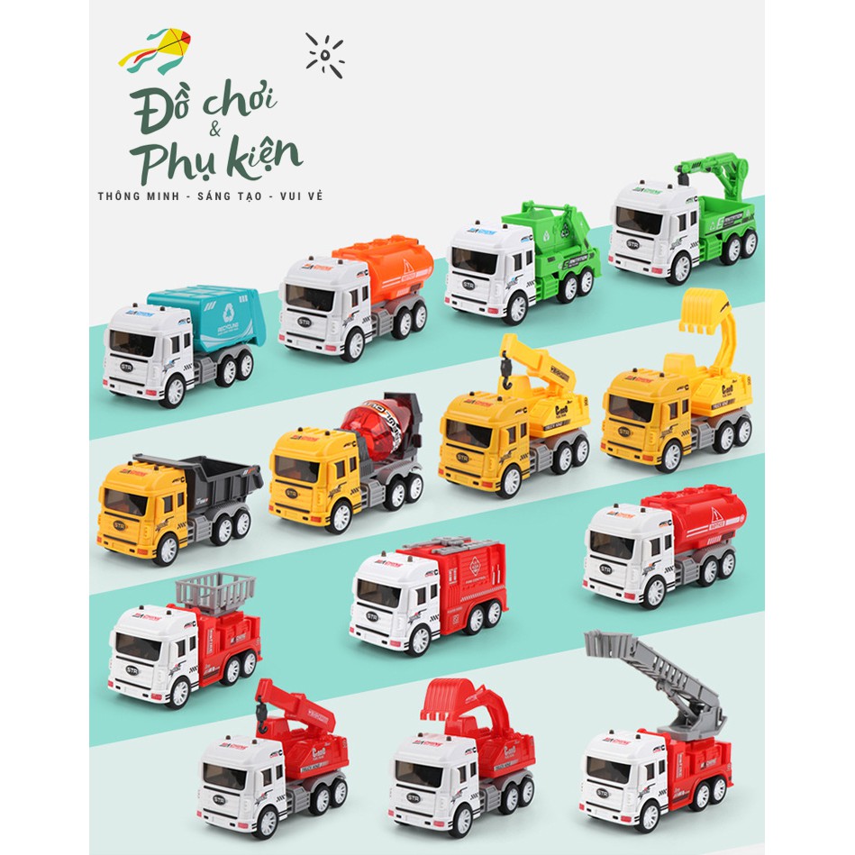 Xe Cứu Hỏa -Xe Cẩu - Xe Ben - Xe Thang - Xe Cứu Hỏa - Xe Bồn -Xe Chở Rác ( Có Bánh Đà Cho Bé )