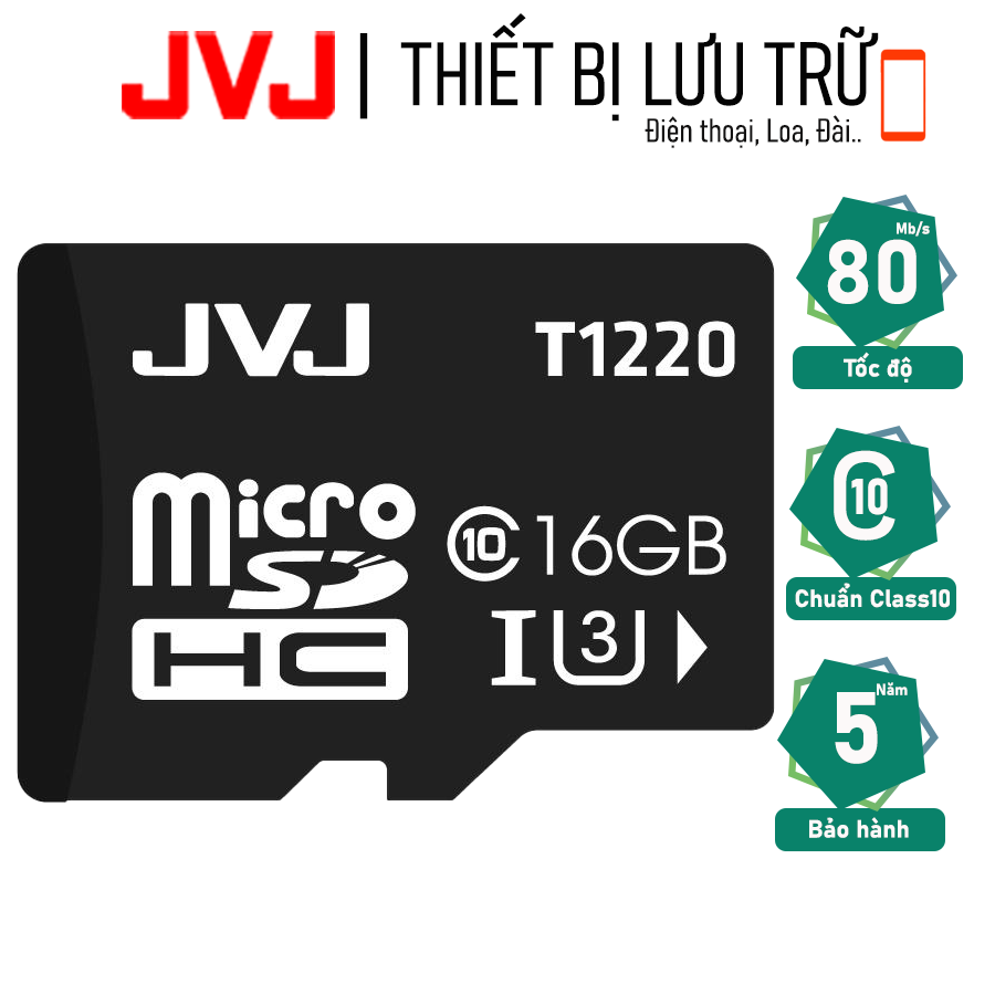 Thẻ nhớ 16G Class10 JVJ microSDHC tốc độ cao - thẻ nhớ chuyên dụng điện thoại, camera hành trình, camera wifi BH 5 năm 1 đổi 1,  Samsung, Oppo, Xiaomi, điện thoại android