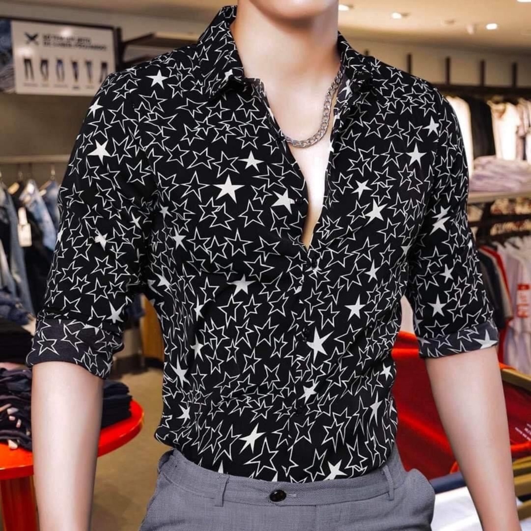 [Hoàn Tiền 15%] [HCM]Áo sơ mi nam kiểu hình ngôi sao với chất kate cực kỳ thấm hút mồ hôi