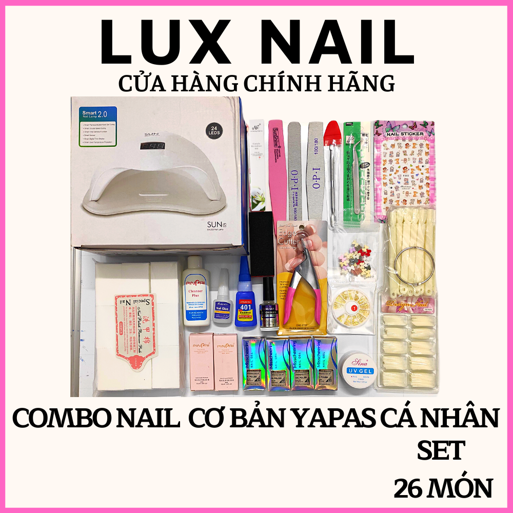 Combo nail cơ bản Luxnail cá nhân tại nhà đầy đủ, set đồ dụng cụ học làm móng nail cho người mới