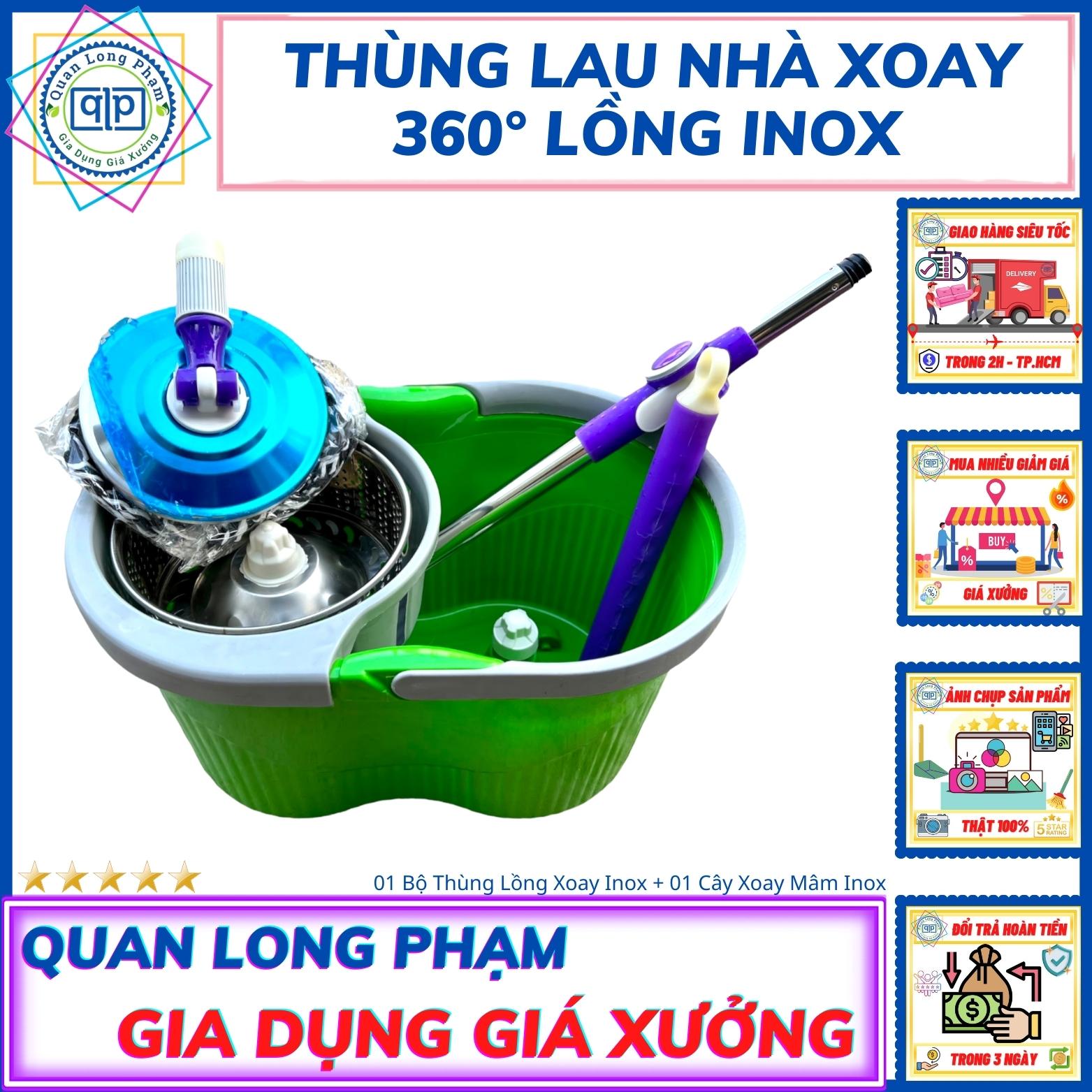Thùng / Xô Lau Nhà Lồng Inox Xoay 360° Thùng Nhựa PP Dẻo 2 lớp dày, Quai xách cứng cáp. Kích thước: D47 x R30 x C30 cm.  Độ Bền Cao. Trọng Lương: 2 Kg. Màu Sắc : Xanh Lá - Xanh - Đỏ- Gia Dụng Giá Xưởng - TP.Hồ Chí Minh [FREESHIP MAX] - 3