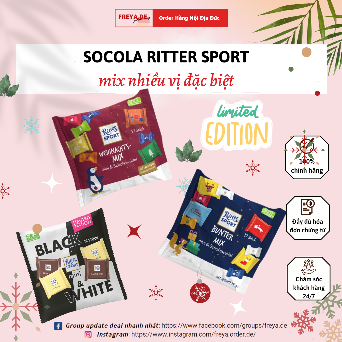 Túi socola Ritter Sport mini mix nhiều vị đặc biệt - Bản Giáng Sinh