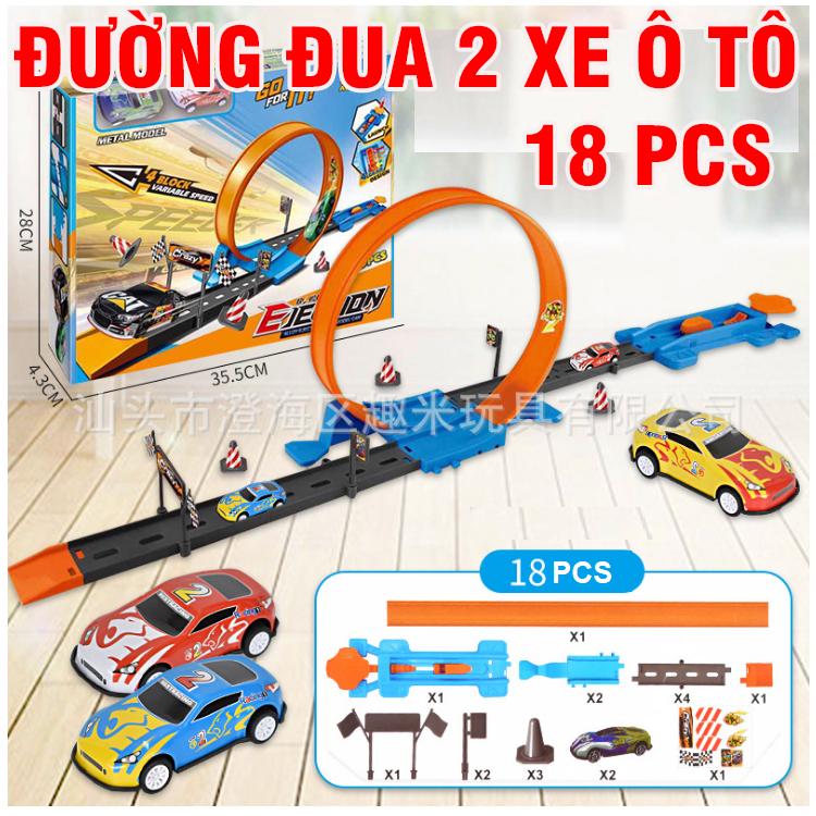Mô hình lắp ghép đường đua xe ô tô gồm 18 chi tiết bằng nhựa đồ chơi trẻ em