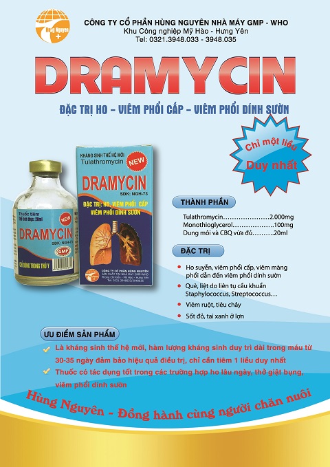 Dramycin - thuốc thú y - đặc trị: ho, viêm phổi cấp, viêm phổi dính sườn