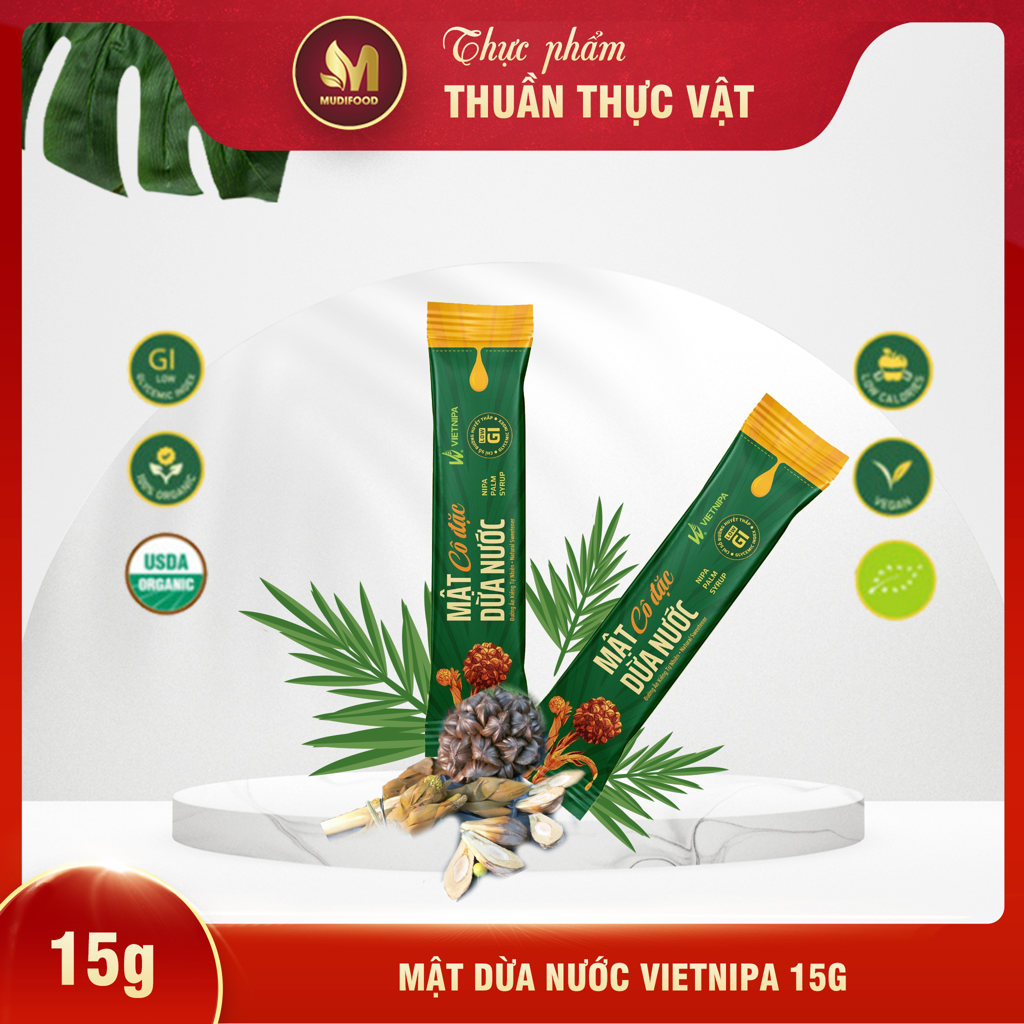 Mật dừa nước vietnipa gói 15g - dinh dưỡng cho người tiểu đường, ăn kiêng, hàm lượng vitamin và muối khoáng cao