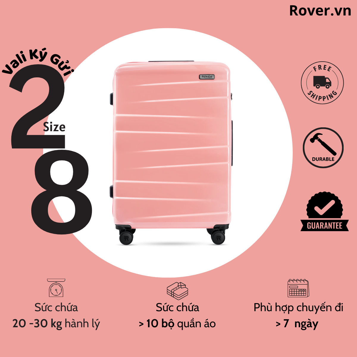 Vali size 28 - vali kéo du lịch cao cấp rover one - size ký gửi - vali nhựa chống bể