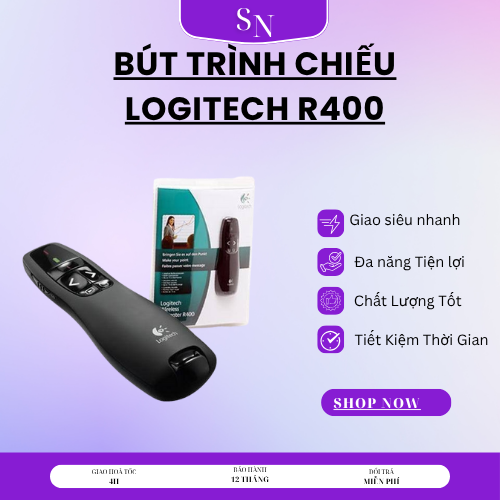 Bút laze thuyết trình, chiếu slide Logitech R400 đa năng Bút chỉ laser điều khiển từ xa R400 2.4Ghz dùng khi thuyết trình PowerPoint Bút trình chiếu powerpoint chỉ Lazer thuyết trình chiếu Slide không dây 2.4Ghz điều khiển từ xa - mẫu R400