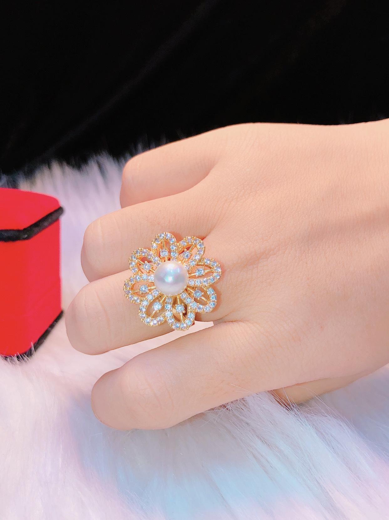 [HCM]Nhẫn nữ nhẫn hoa mai mạ vàng đính đá ngọc trai sang trọng không phai màu Trang Sức Miga VN28081942- đeo làm công sở cực sang chảnh và quý phái