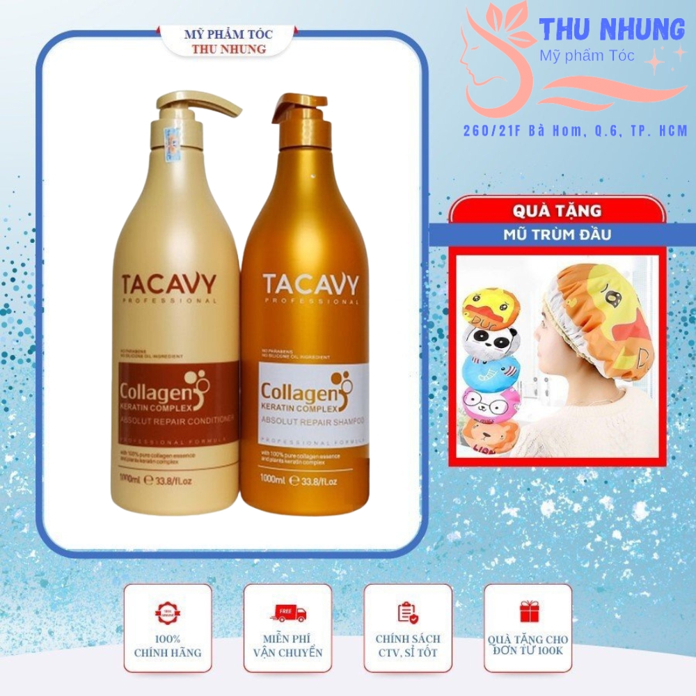(+Tặng mũ trùm) BỘ DẦU GỘI XẢ HẤP Ủ TACAVY COLAGEN KERATIN COMPLEX CHUYÊN PHỤC HỒI TÓC HƯ TỔN