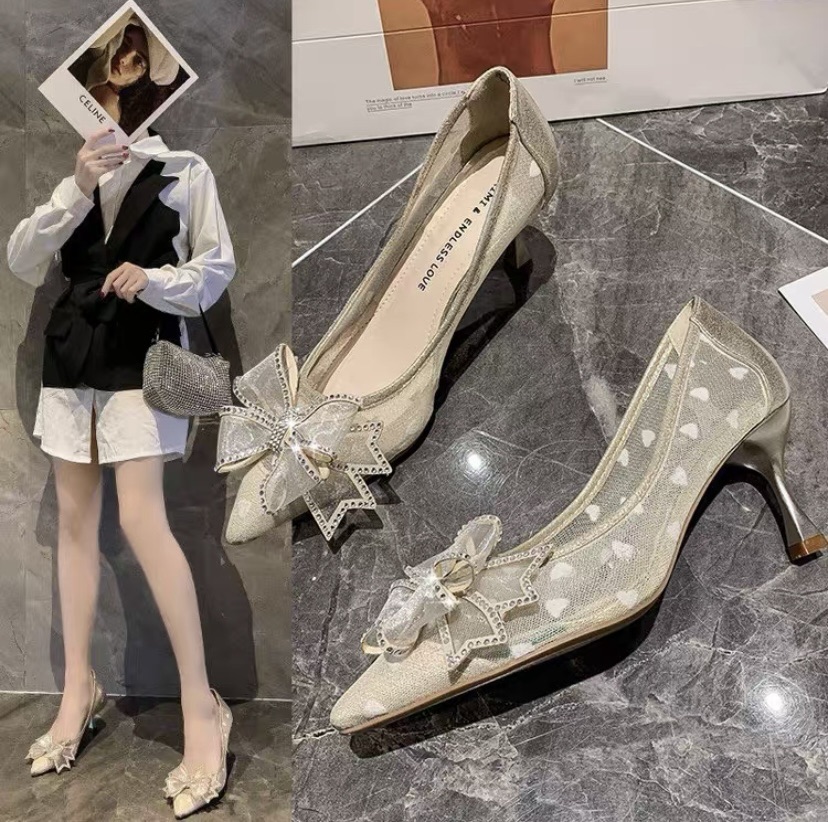 Giày cao gót mũi nhọn nơ công chúa siêu xinh