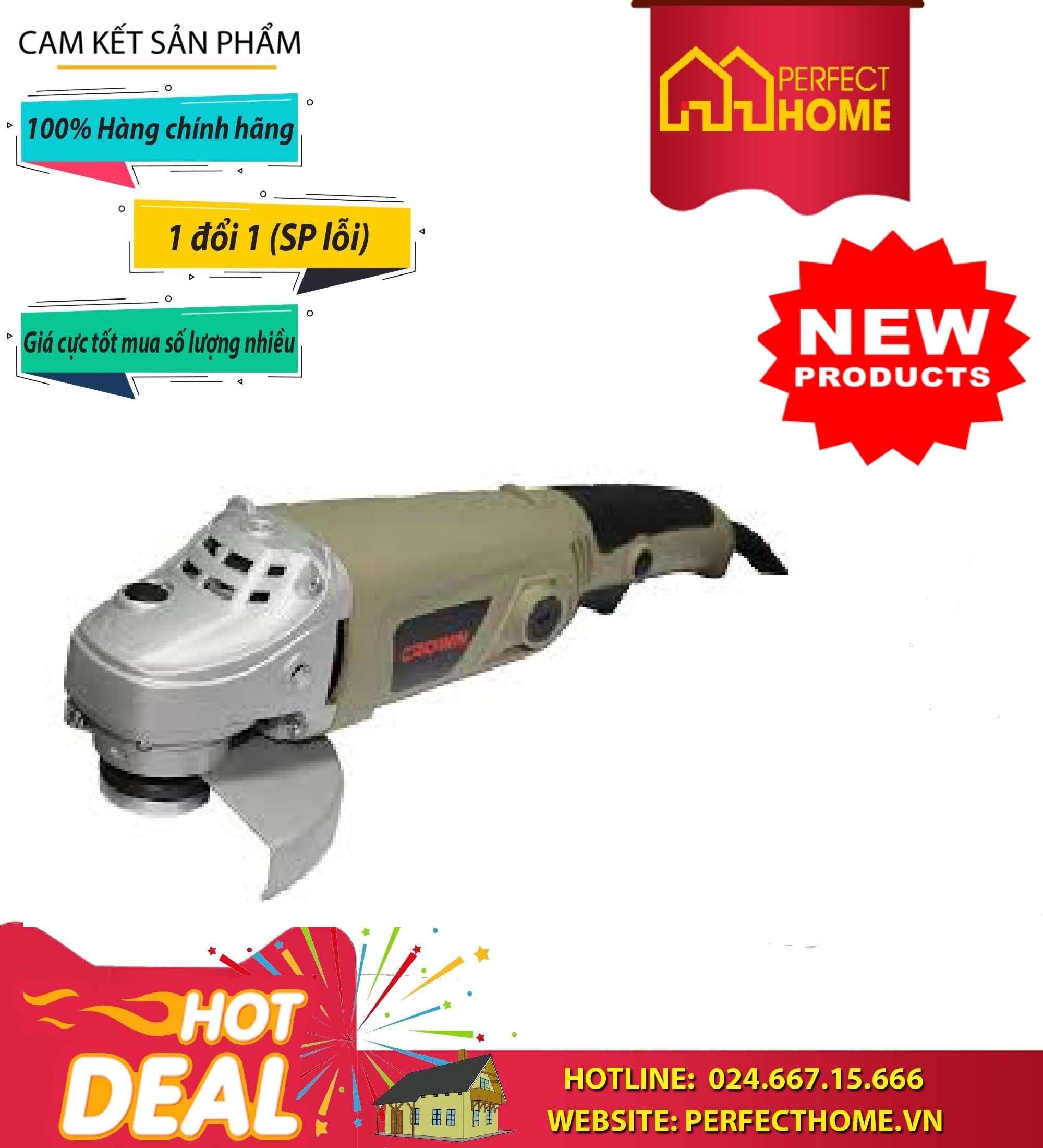 Máy mài góc crown ct13217 cs 1010w, thân dài, lỗ 14mm, đá mài: 125mm