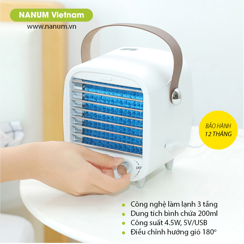 Quạt mini để bàn Nanum, quạt làm mát không khí trong phòng làm việc, phòng ngủ. Quạt điều hòa USB làm lạnh bằng đá cao cấp của NANUM - ICE01