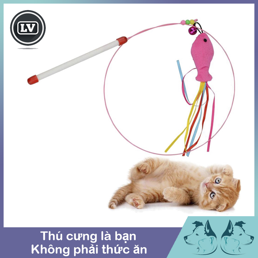Đồ Chơi Cho Mèo Cần Câu Bằng Thép Gắn Cá