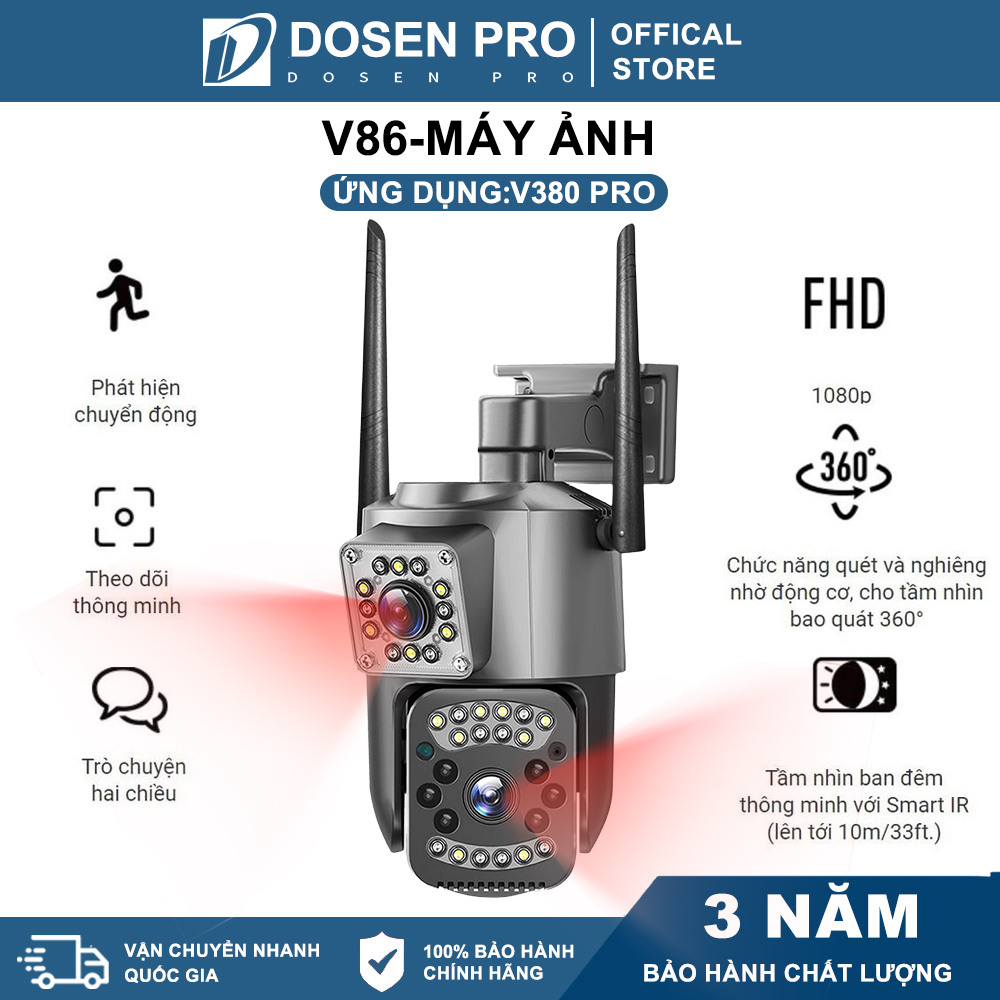  DOSEN Camera Wifi V380 pro 4MP V86 4G I Đàm thoại 2 chiều I Phát hiện con người I Xoay toàn cảnh 360 Trong nhà và ngoài trời kính kép HD 1080P Máy ảnh 