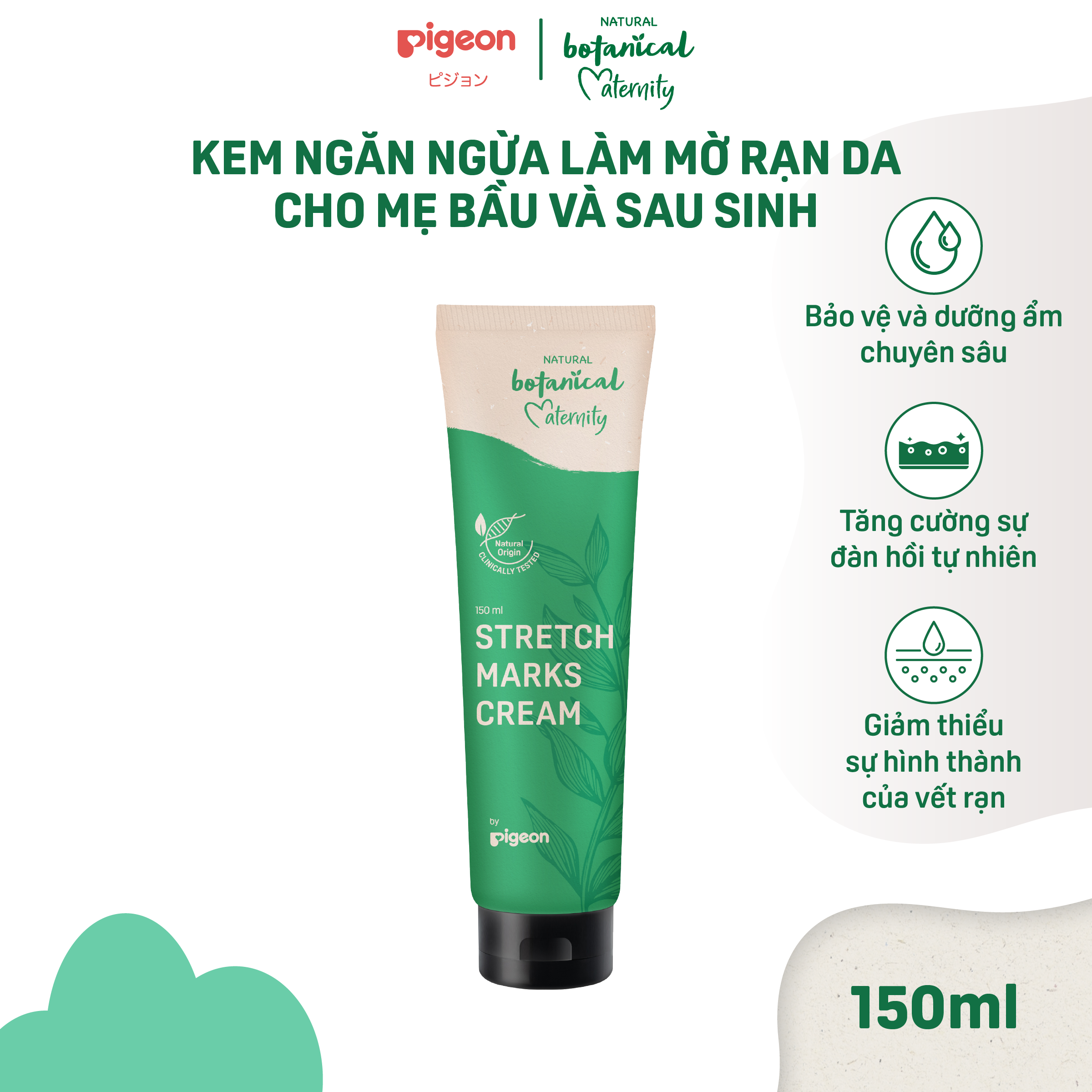 Kem Ngăn Ngừa Và Làm Mờ Rạn Da Pigeon Natural Botanical 150ml Cho Mẹ Bầu Và Sau Sinh Dưỡng Ẩm Chuyên Sâu Bảo Vệ Làn Da (HSD:06/2027)
