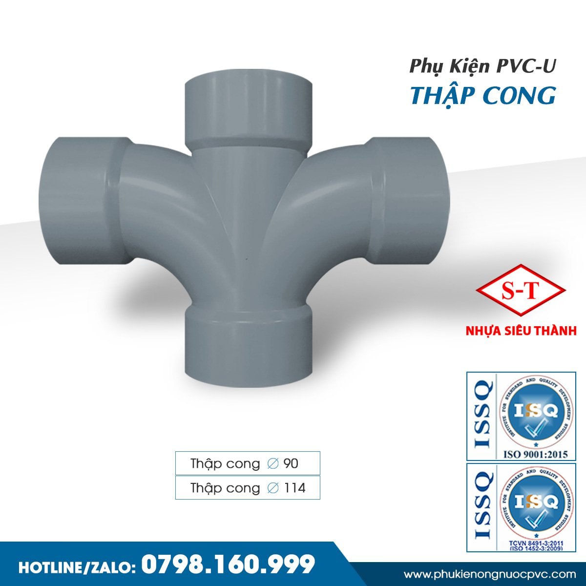 Tứ thông, chữ thập cong PVC Siêu Thành