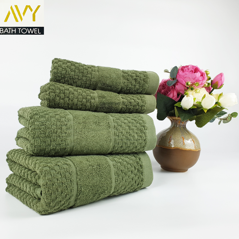 Khăn Cao Cấp Khổ Lớn, Sợi Tre, Màu Rêu Kẻ Ô, dày dặn, mịn màng, thấm hút tốt, không phai màu, khăn tắm 60x120cm, Khăn gội đầu 35x75cm