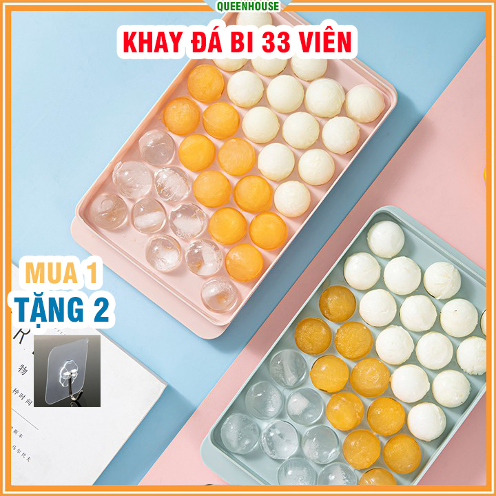 Khay làm đá silicon viên tròn 33 viên có nắp đậy, Khuôn làm đá bi loại lớn 33 viên thế hệ mới